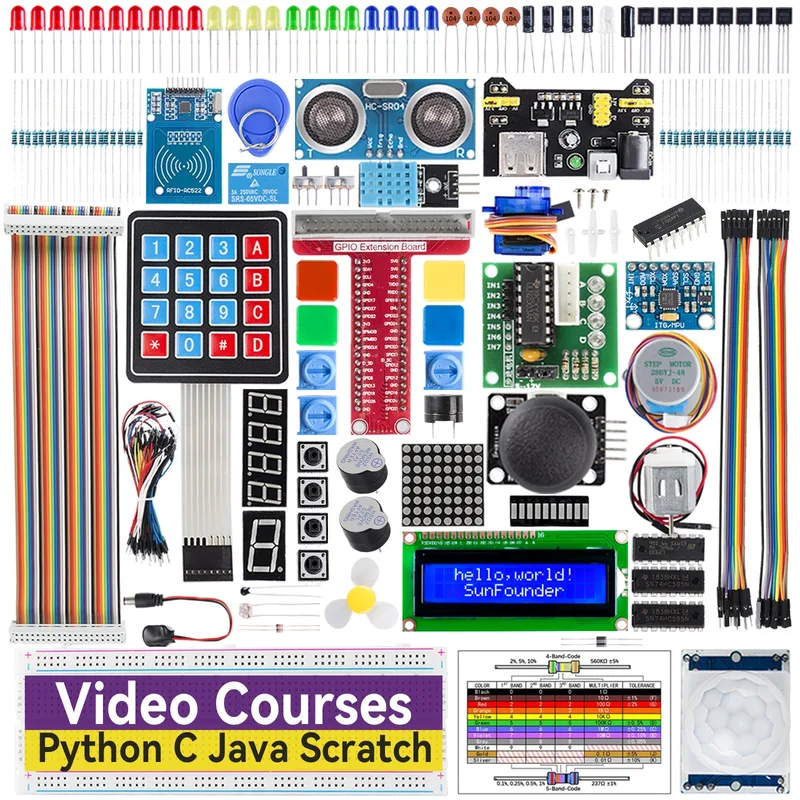 SunFounder Da Vinci Starter Kit for Raspberry Pi 5 4B 3B B+ 400, Zero 2 W, Python C Java Scratch Node.js, Online Tutorials & Video Courses for Beginners & Experts (Raspberry PI NOT Included)