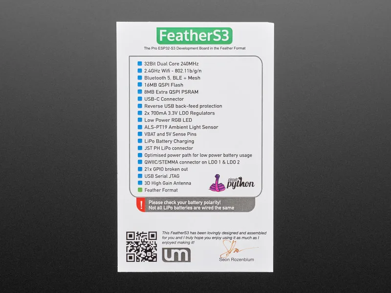 FeatherS3 - ESP32-S3 Development Board by Unexpected Maker