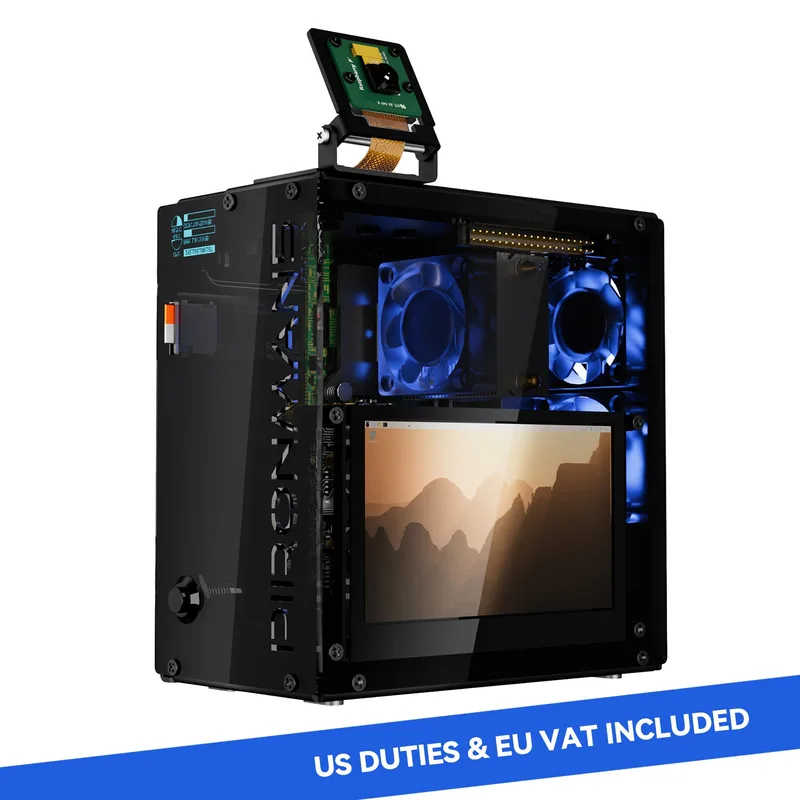 Pironman 5 Pro Max Mini PC Case with 4.3" Touch Screen for Raspberry Pi 5, OpenClaw AI Agent, Dual NVMe RAID 0/1 NAS, Camera, Mic, Audio, M.2 Hailo8, LLMs ChatGPT/Gemini (RPI5 Not Included)