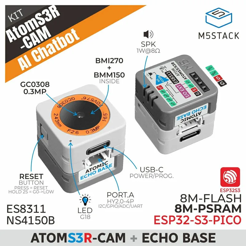ATOMS3R-CAM AI Chatbotキット（8 MB PSRAM）