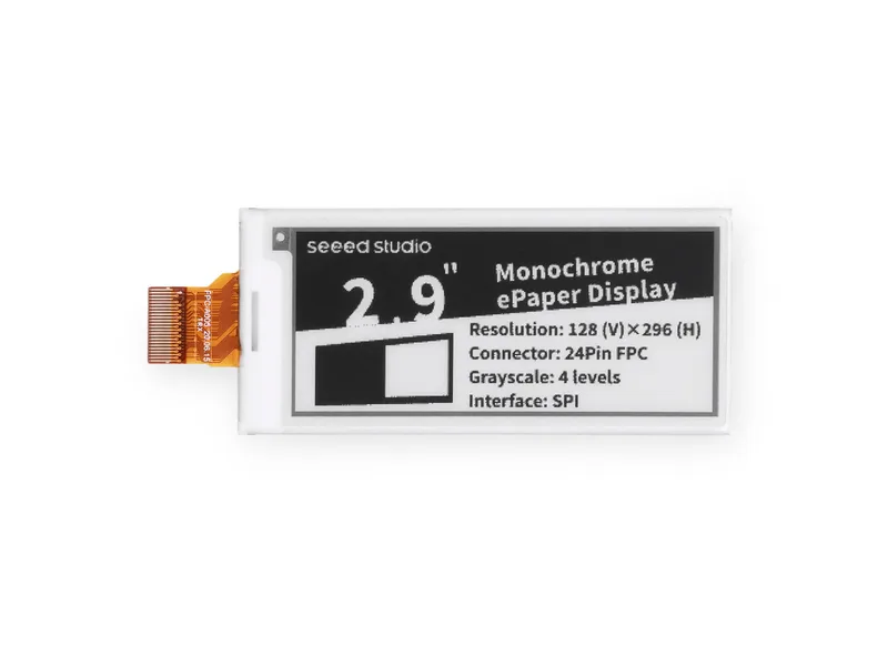 2.9" Monochrome eInk / ePaper Display with 296x128 Pixels, SPI interface, Support XIAO/Arduino