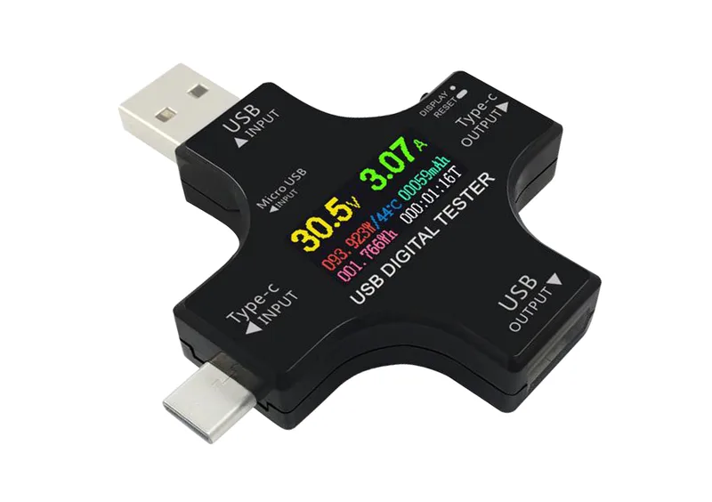 USB Power Meter with USB type-C, type-B, and Micro USB Port, RGB and Bluetooth