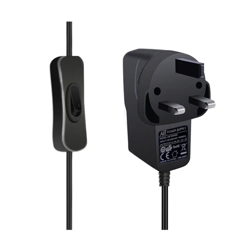 52Pi 5V 3A UK Plug Power Supply Adapter with Switch-on/off Cable