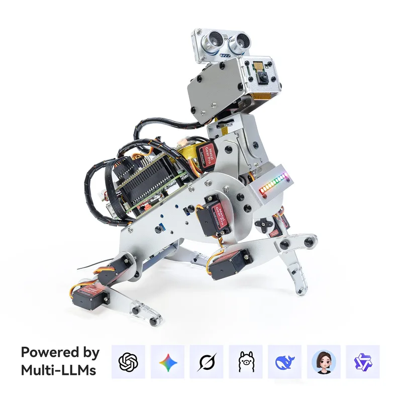 SunFounder PiDog AI Robot Dog Kit for Raspberry Pi 5/4/3B+/Zero 2W, Openclaw LLMs ChatGPT/Gemini/Grok, Voice&Video Recognition, Python, App, Battery, Gyroscope, Camera (RPI NOT Included)
