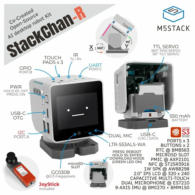 M5 ｽﾀｯｸﾁｬﾝ AIデスクトップロボット（ESP32-S3搭載）ジョイスティックコントローラ付き