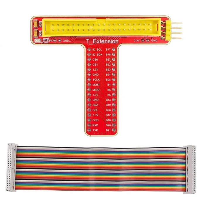 T-Shape GPIO Extension Board with 40-pin Ribbon Cable for Raspberry Pi 5/4/3B+/3B