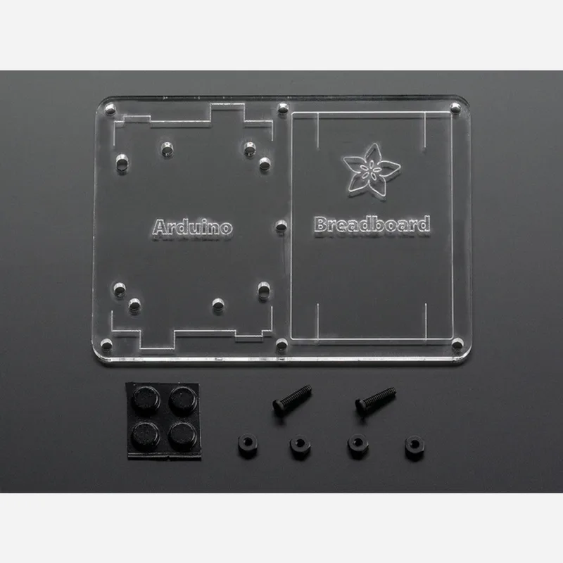 Plastic mounting plate for breadboard and Arduino - rubber feet!