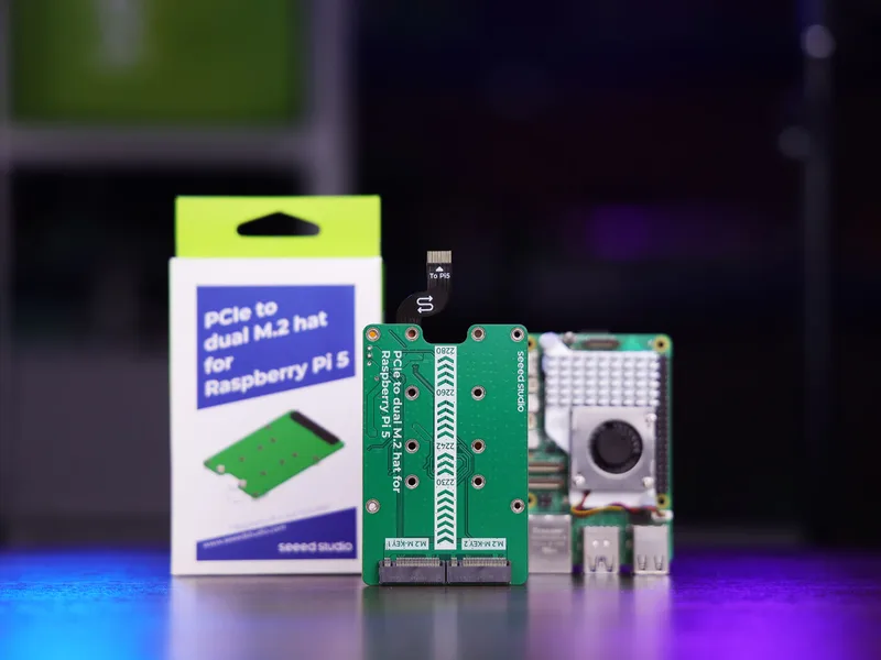 PCIe2.0 to dual M.2 hat for Raspberry Pi 5, Support NVMe SSD, Support Hailo8/8L 
