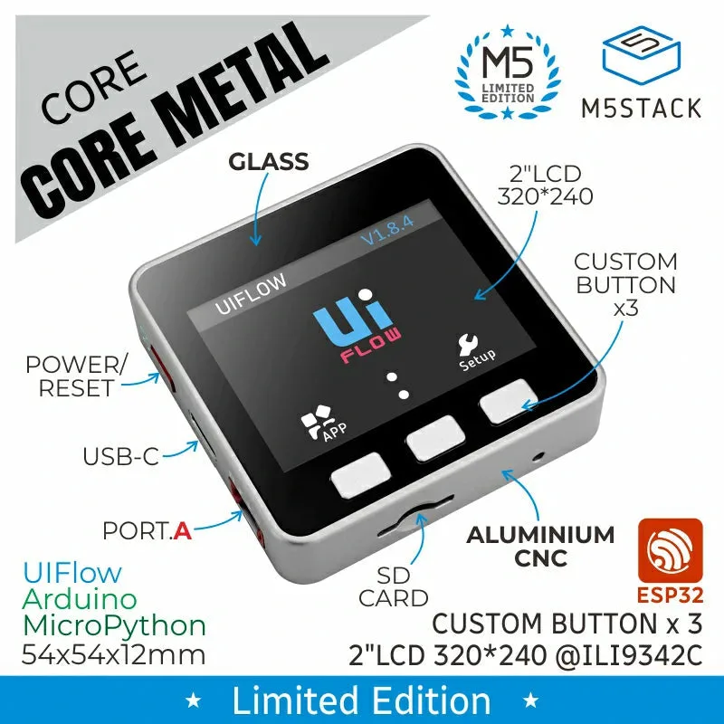 M5Stack Basic Core Metal （数量限定CNC製アルミ合金ケースモデル）--販売終了