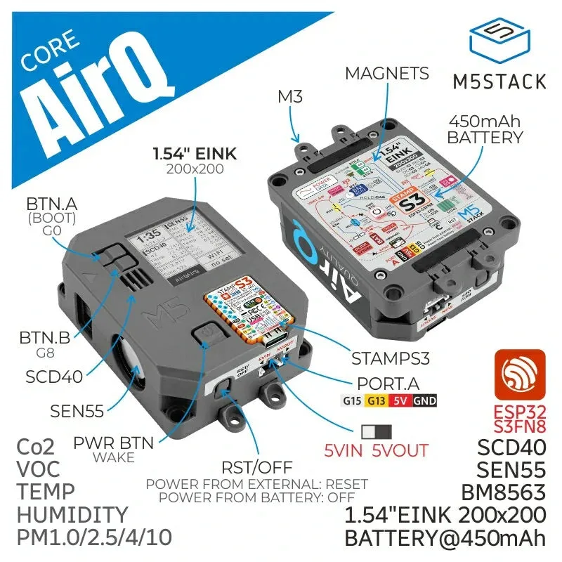 M5Stack AirQ 空気質測定キット（M5Stamp S3搭載）--在庫限り