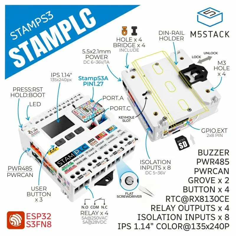 M5Stamp PLC コントローラー （M5StampS3A搭載）
