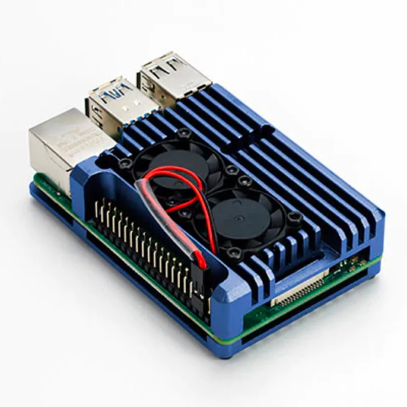 Raspberry Pi 4用 デュアルファン アルミケース （ブルー）--販売終了