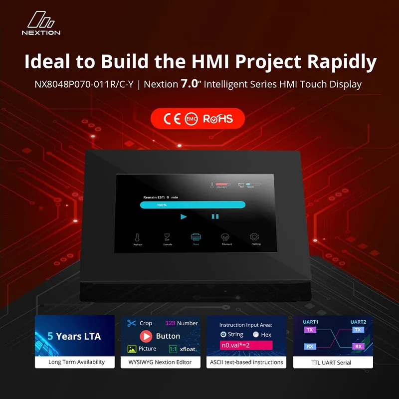 Nextion NX8048P070-011R-Y 7,0″ HMI-TFT-Display (Intelligent Serie, IPS, resistiver Touch, mit Gehäuse)