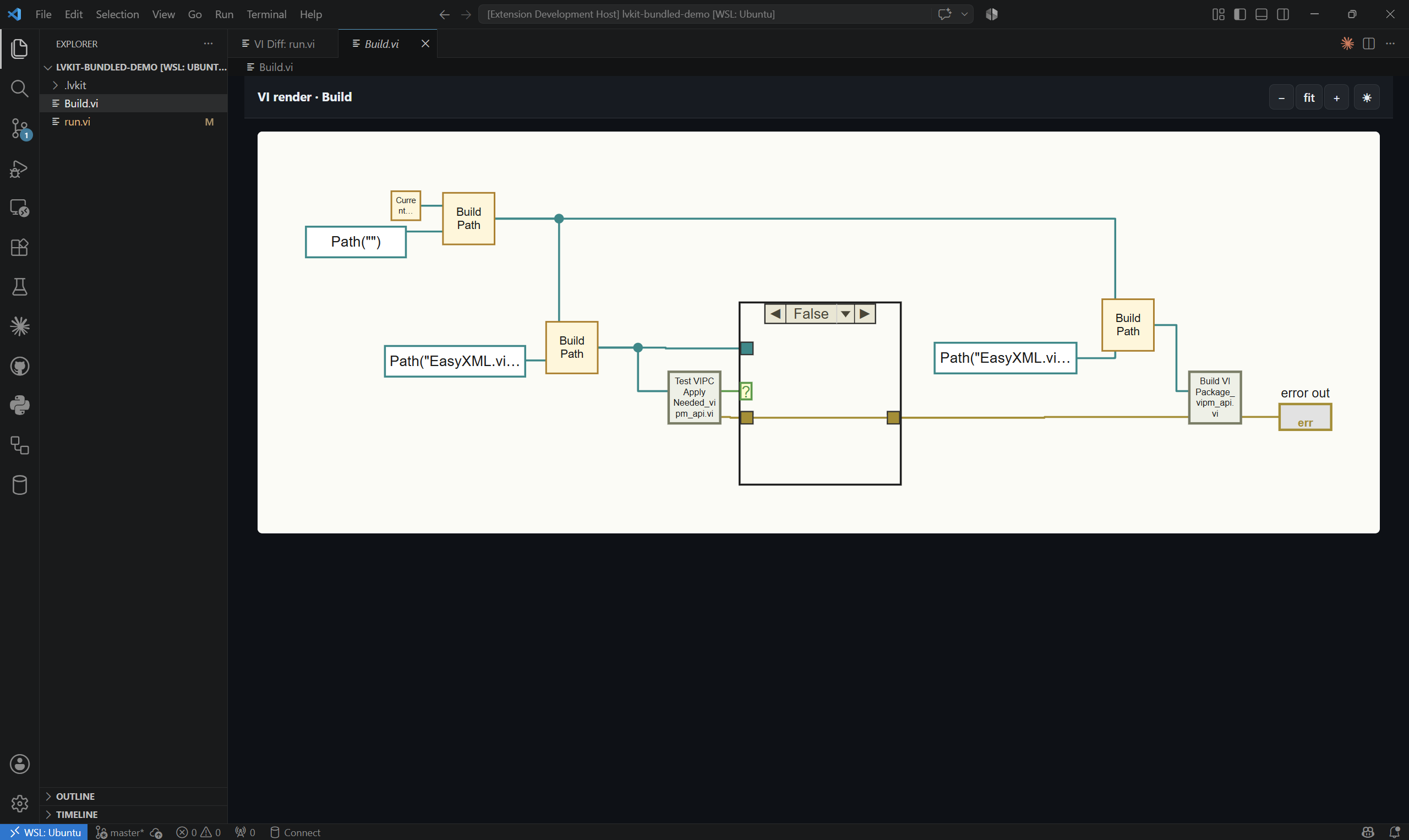 A .vi open in VS Code as an interactive block diagram