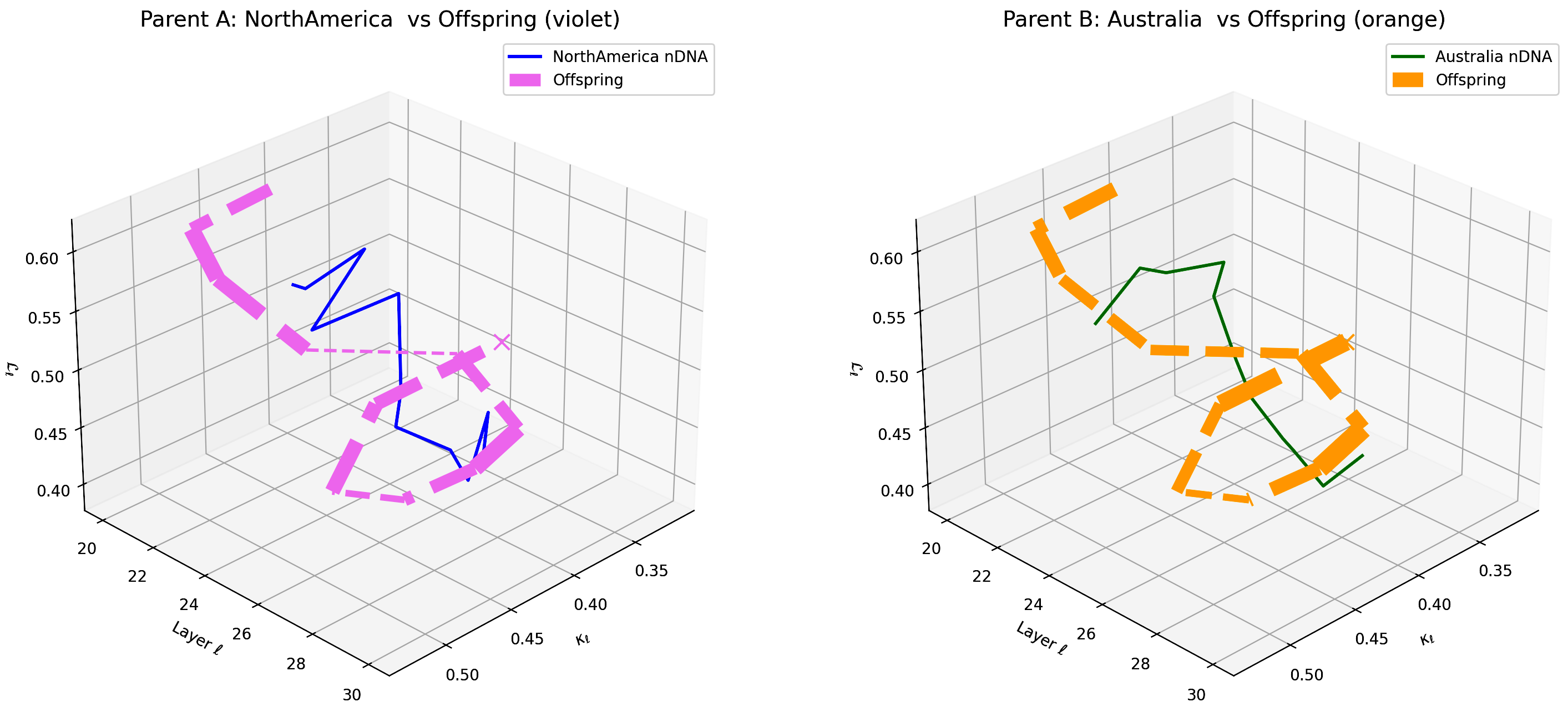 (y) Layerwise nGDI Trajectories for North America–Australia Offspring