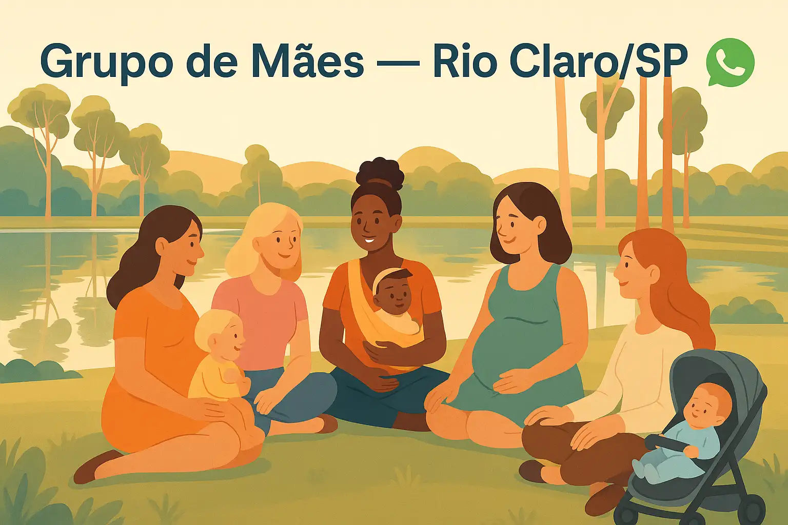 Convite para o grupo de mães de Rio Claro (SP) no WhatsApp: rede de apoio e acolhimento