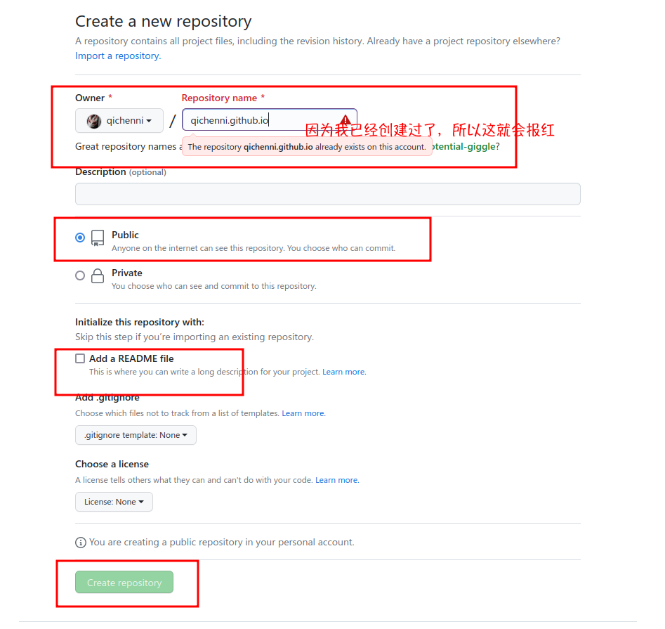 创建github.io仓库 https://cdn.jsdelivr.net/gh/qichenxiaoni/Picture-warehouse/Hexoimage/%E5%88%9B%E5%BB%BAgithub.io%E4%BB%93%E5%BA%93.png