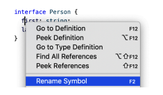 Renaming a symbol in VS Code.