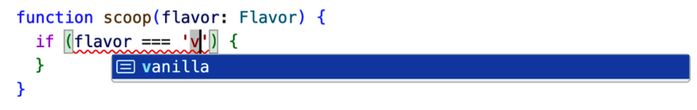 图 9-1. TypeScript 为字符串字面量类型的联合提供自动完成。