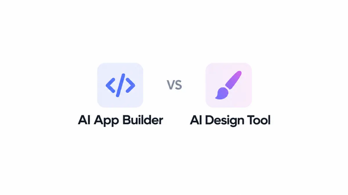 Cover illustration comparing AI app builders such as v0, Lovable and Bolt against AI design tools for building a SaaS landing page