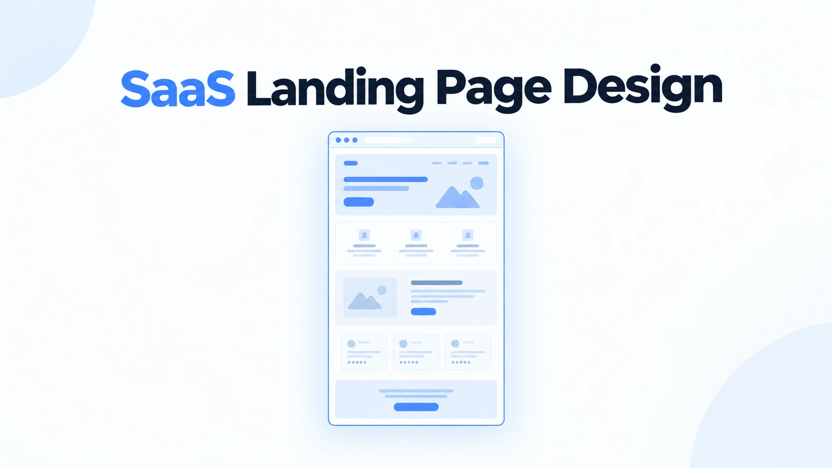 Cover illustration of a SaaS landing page broken into labelled sections, from hero and proof strip down to pricing, FAQ and final call to action