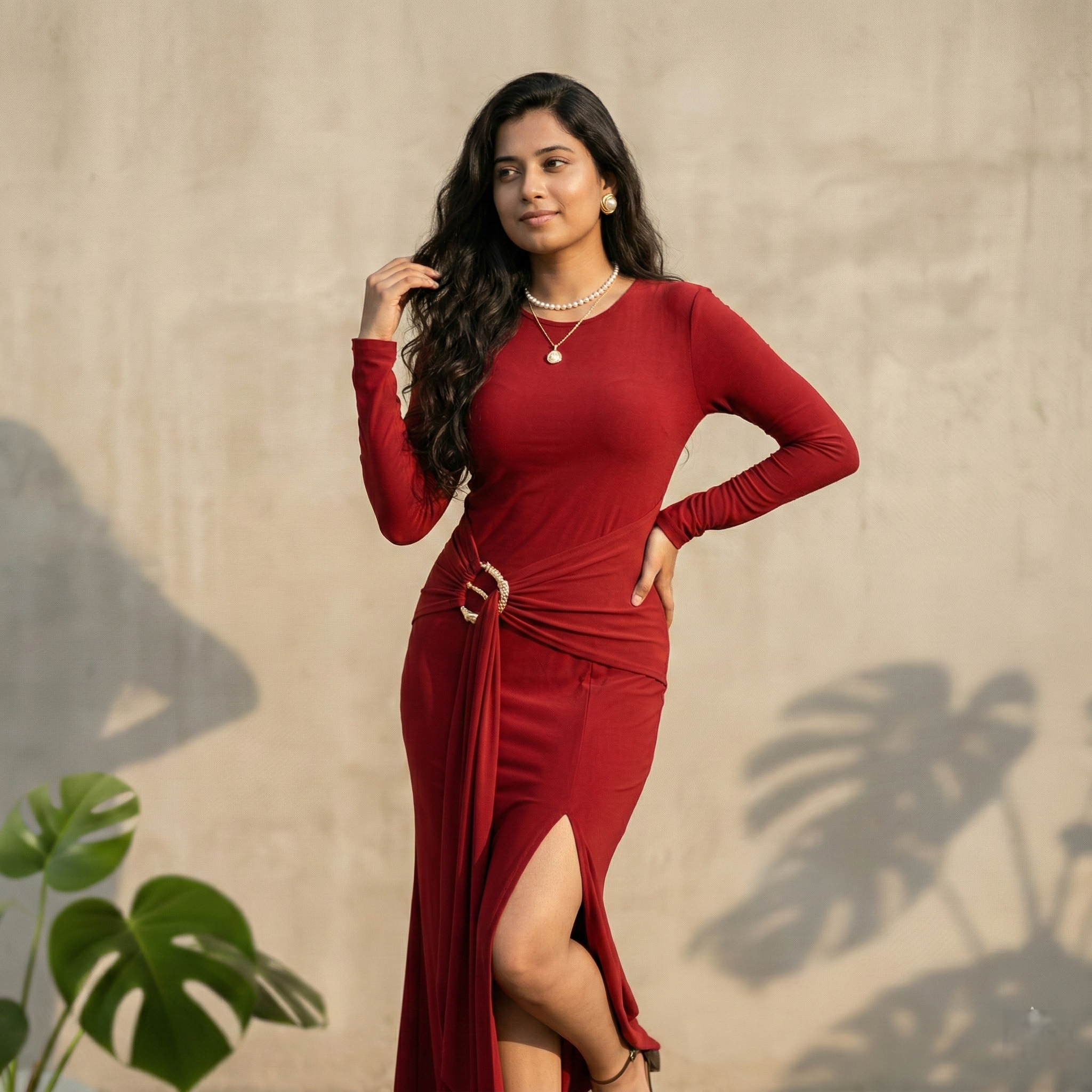 ELARA – Red Buckle Dress