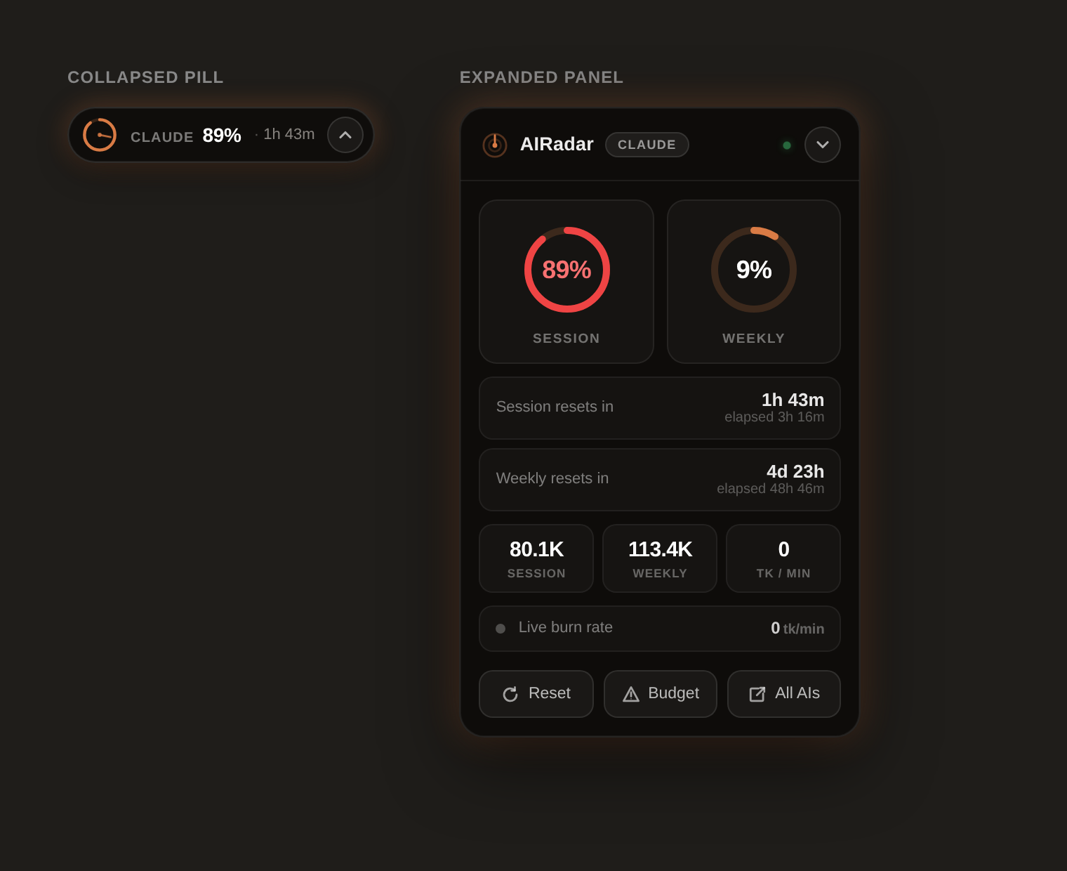 AIRadar floating HUD panel