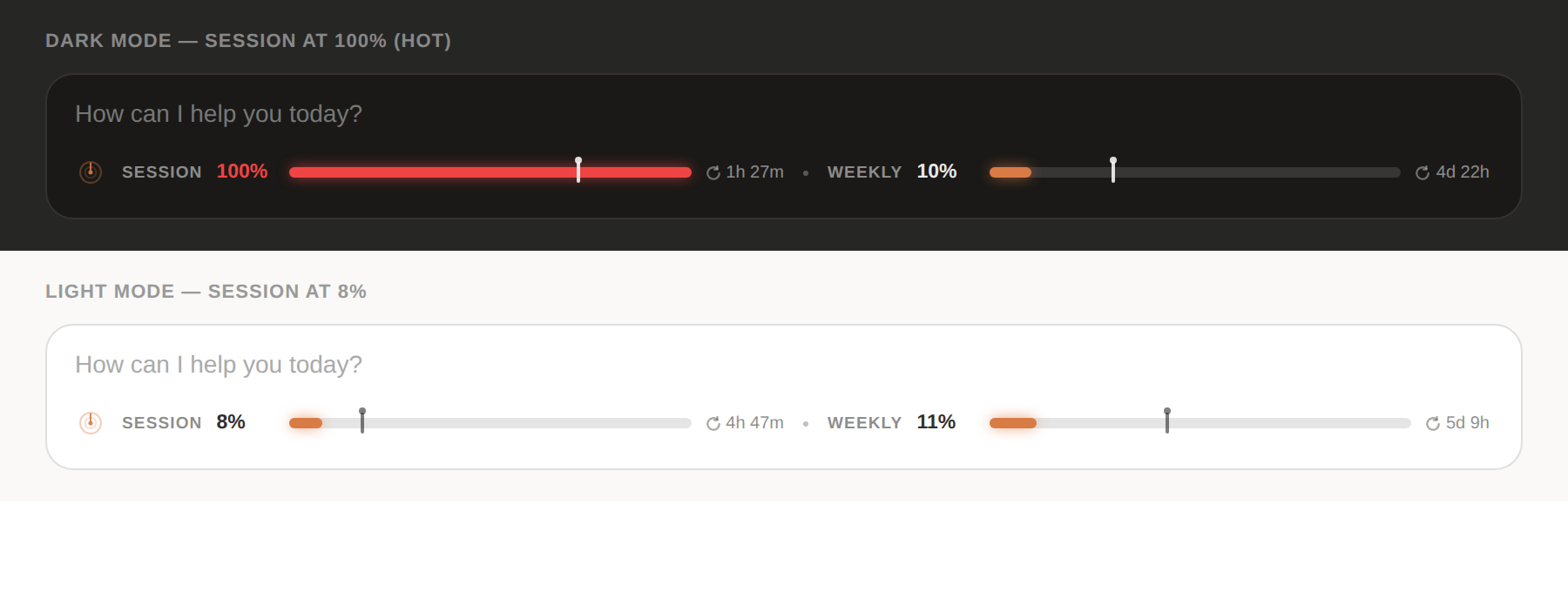 AIRadar inline usage bar in light and dark mode