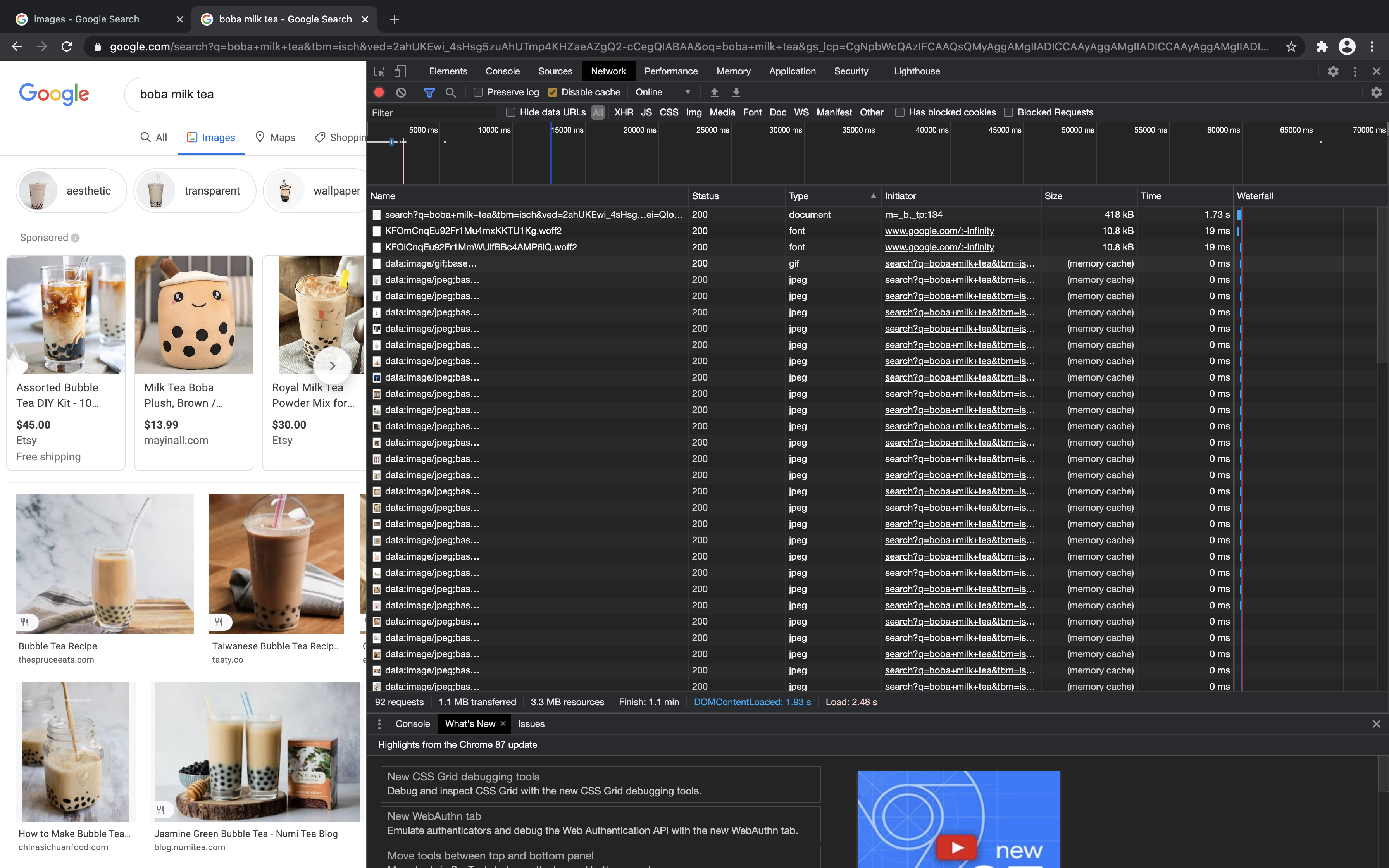 A snippet of Chrome Dev Tools Network tab