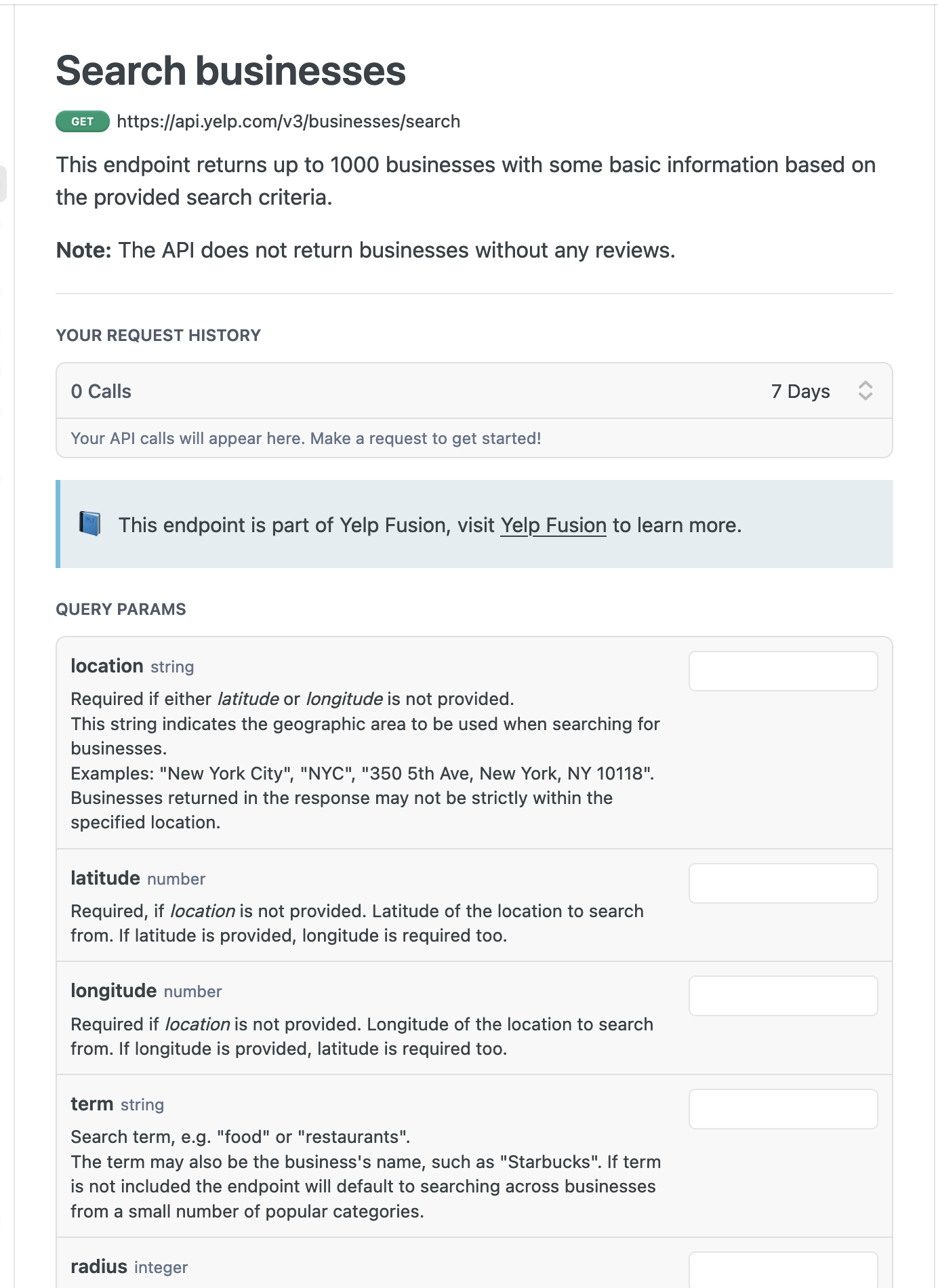 Yelp docs