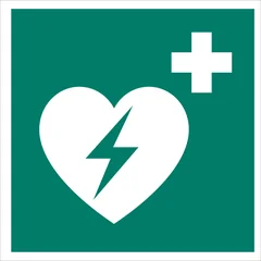 ISO 7010 E010 Automated external heart defibrillator sign — Emergency / Escape safety pictogram