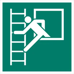 ISO 7010 E016 Emergency window with escape ladder sign — Emergency / Escape safety pictogram