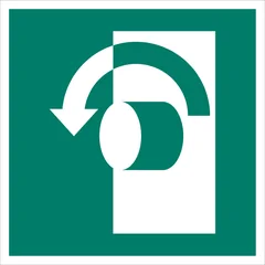 ISO 7010 E018 Turn anticlockwise to open sign — Emergency / Escape safety pictogram