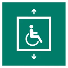 ISO 7010 E070 Evacuation lift for people unable to use stairs sign — Emergency / Escape safety pictogram