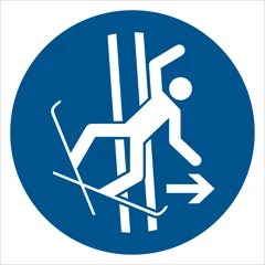 ISO 7010 M035 Immediately leave the tow-track in the event of falling sign — Mandatory safety pictogram