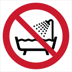 ISO 7010 P026 Do not use this device in a bathtub, shower or water-filled reservoir sign — Prohibition safety pictogram