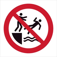 ISO 7010 P062 No pushing into water sign — Prohibition safety pictogram