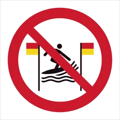 ISO 7010 P064 No surfing between the red-and-yellow flags sign — Prohibition safety pictogram
