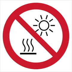 ISO 7010 P068 Do not expose to direct sunlight or hot surface sign — Prohibition safety pictogram