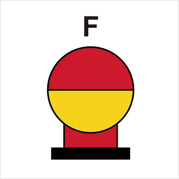 ISO 17631 A.2.22 (F) Fixed fire extinguishing foam dioxide bottle, placed in protected area sign — Fire Control Plan (ISO 17631) safety pictogram