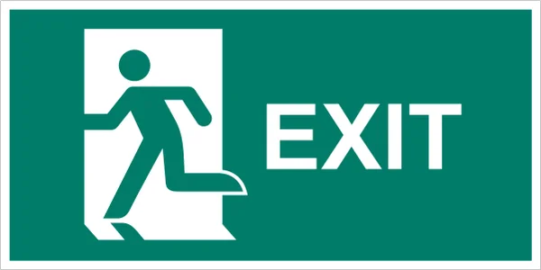 ISO 7010 E001 (EXIT) Emergency exit (left hand) (exit) sign — Emergency / Escape safety pictogram