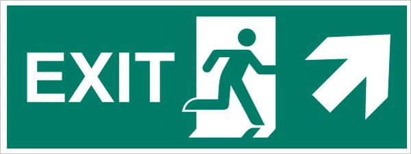 ISO 7010 E002 (UP-RIGHT) Emergency exit (right hand) (up-right) sign — Emergency / Escape safety pictogram