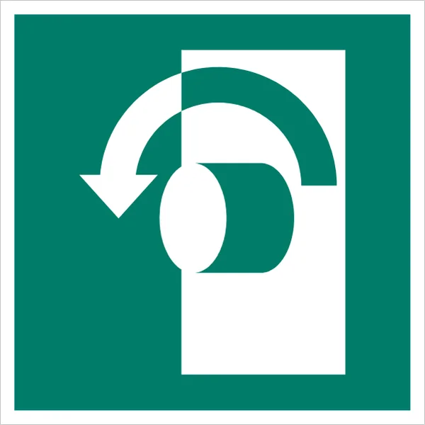 ISO 7010 E018 Turn anticlockwise to open sign — Emergency / Escape safety pictogram