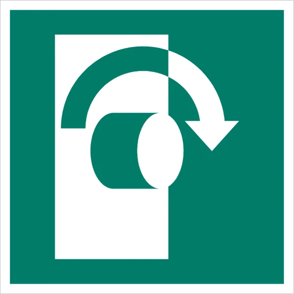 ISO 7010 E019 Turn clockwise to open sign — Emergency / Escape safety pictogram