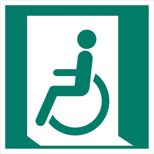ISO 7010 E026 Emergency exit for people unable to walk or with walking impairment (left) sign — Emergency / Escape safety pictogram