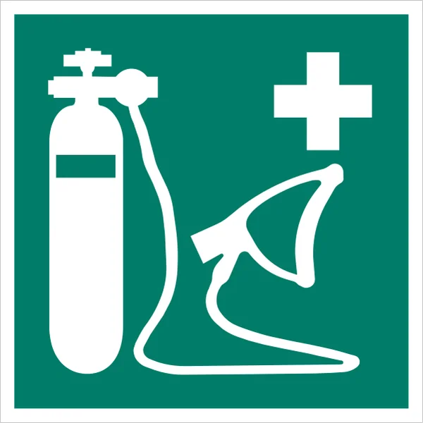 ISO 7010 E028 Oxygen resuscitator sign — Emergency / Escape safety pictogram