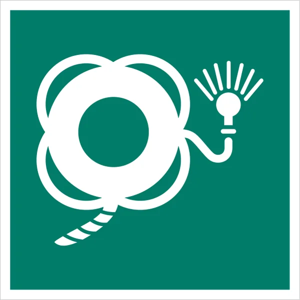 ISO 7010 E043 Lifebuoy with line and light sign — Emergency / Escape safety pictogram