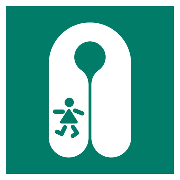 ISO 7010 E045 Child's lifejacket sign — Emergency / Escape safety pictogram