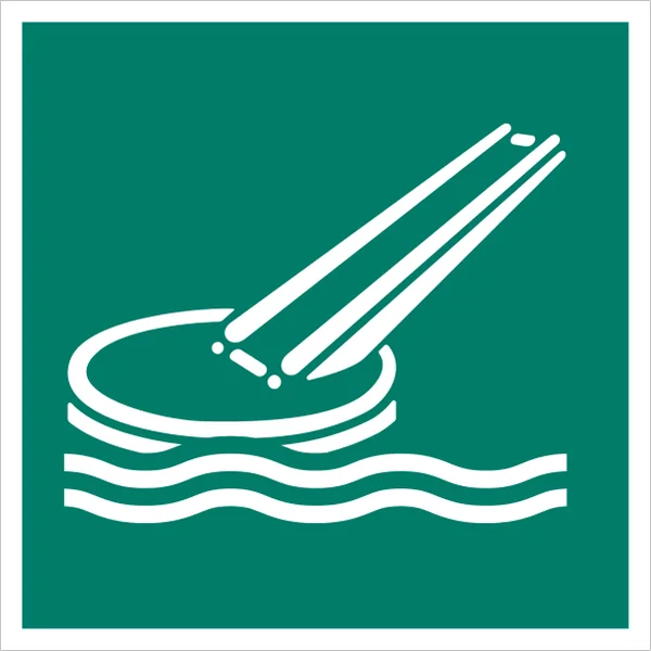 ISO 7010 E054 Marine evacuation slide sign — Emergency / Escape safety pictogram