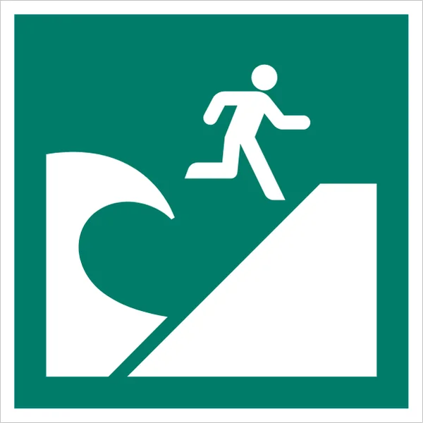 ISO 7010 E062 Tsunami evacuation area sign — Emergency / Escape safety pictogram